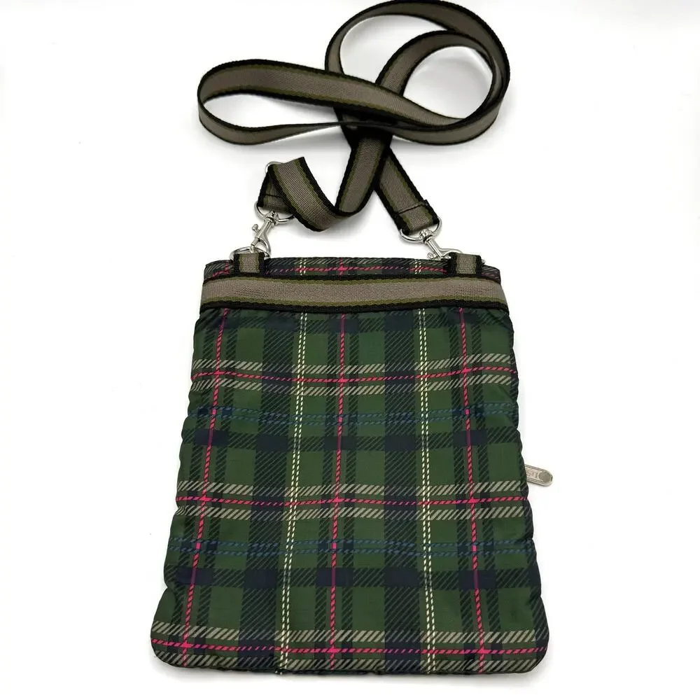 LeSportsac Green Plaid 3 Zip Crossbody Shoulder Bag Purse 7.5x9.5 Classic Casual